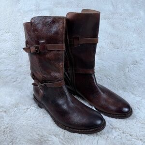 Bed Stu Cobbler Series Leather Boots Mid Calf Zip Buckle Brown Women's 8.5